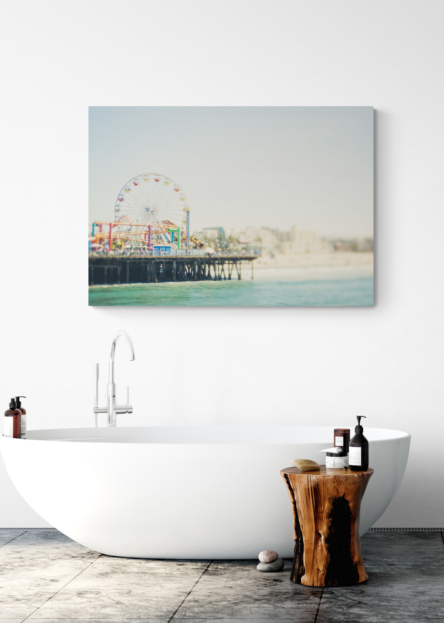 Santa Monica Pier Photograph on canvas in a Bathroom as wall art