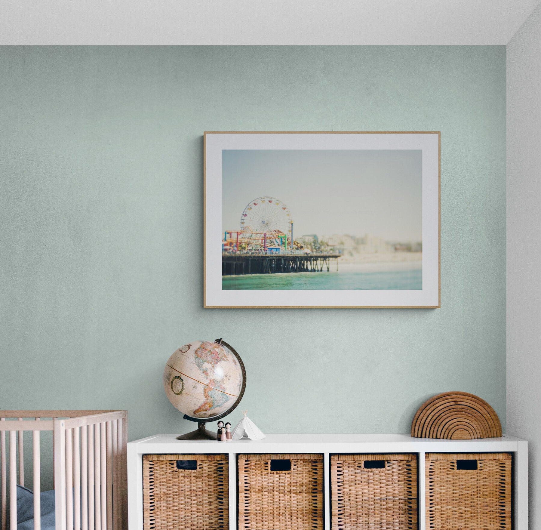 Santa Monica Pier Photograph Framed in a Nursery with Neutral Tonesathroom