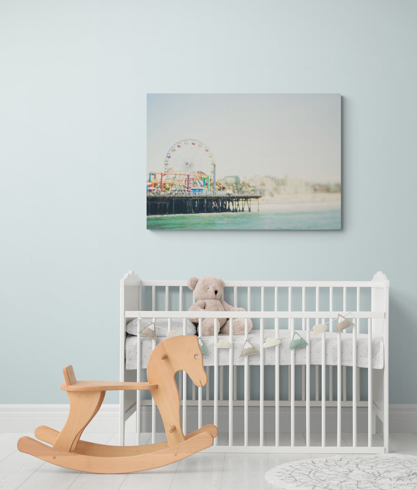 Santa Monica Pier Photograph on canvas in a child's nursery room