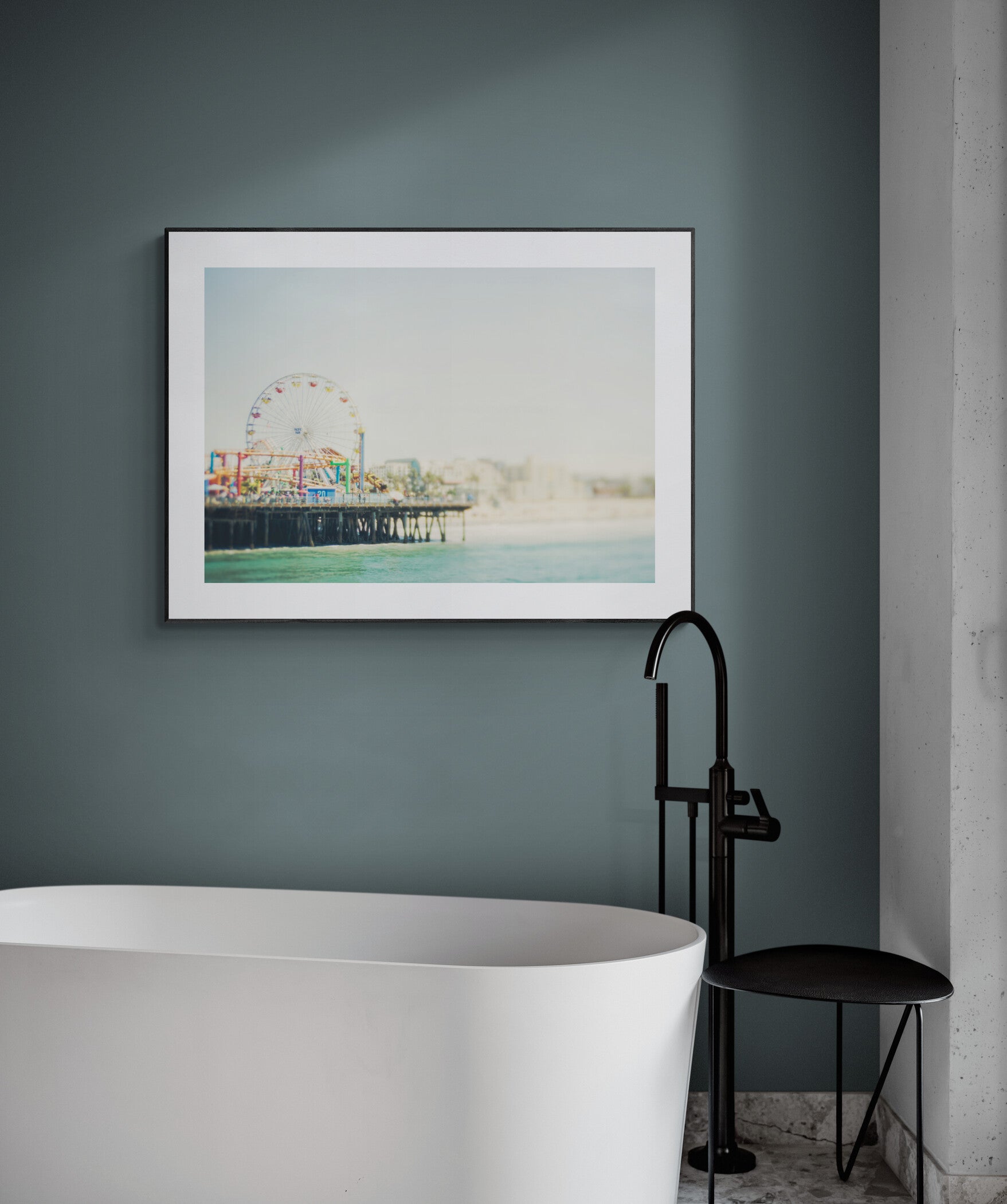 Santa Monica Pier Photograph Framed in a Modern Bathroom
