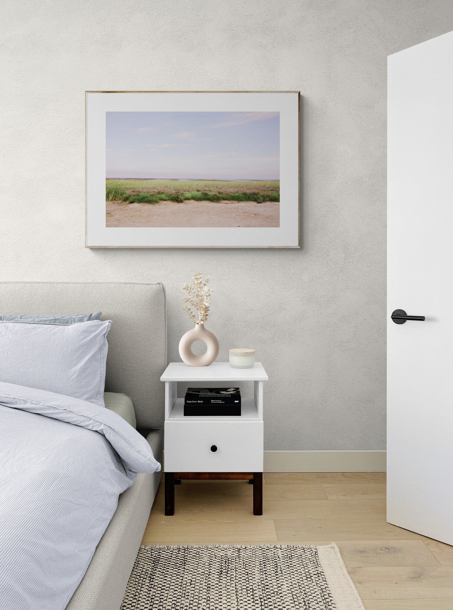 Sea Lavender Cape Cod Photograph Print as Wall Art in a Bedroom
