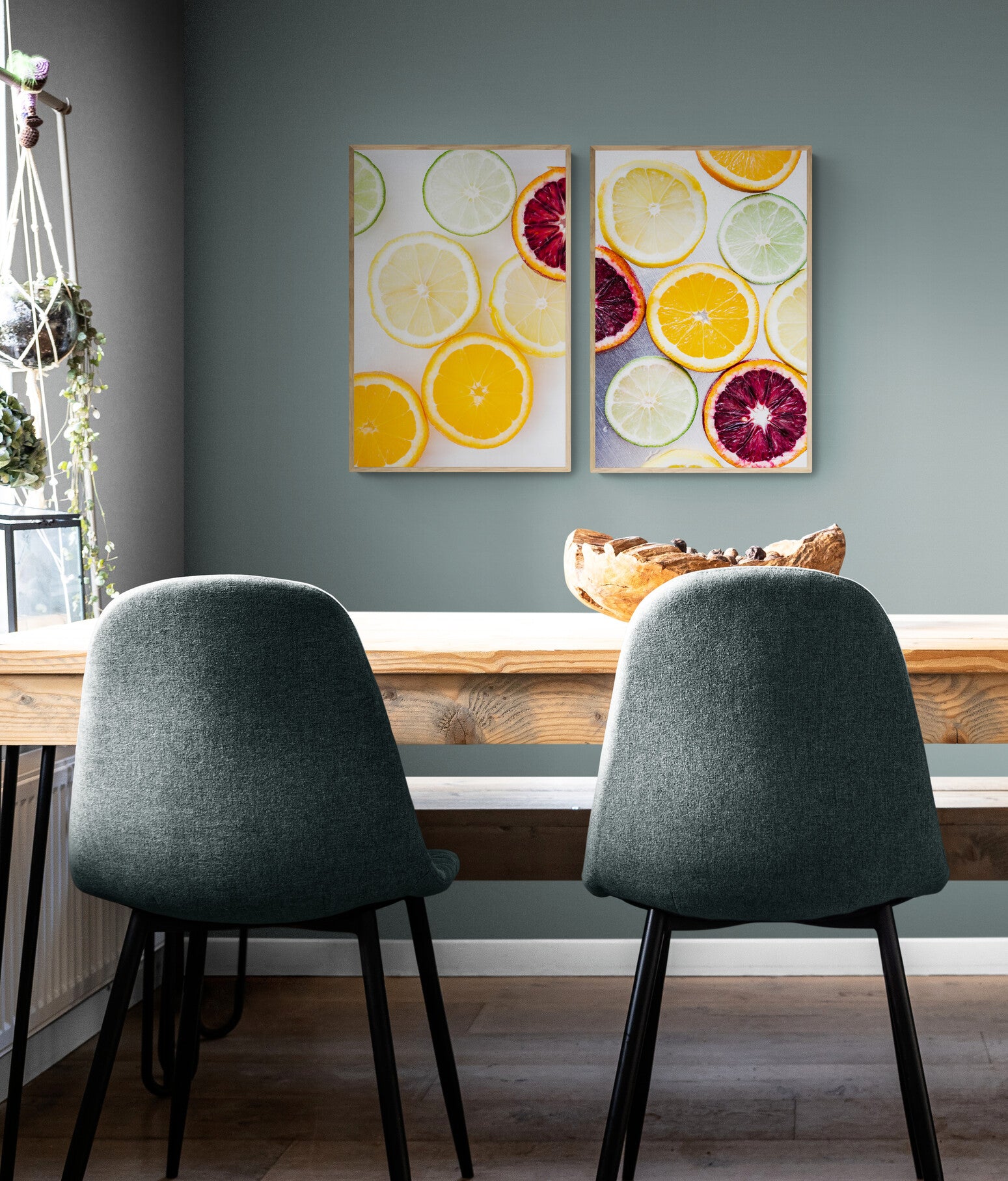 Set of two citrus prints in a Dining Room