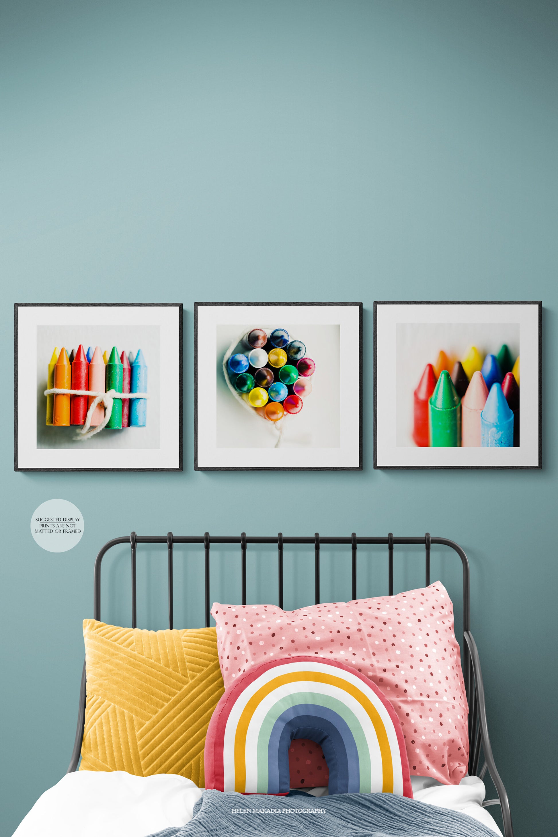 Set of 3 Photographs of a bundle of Crayons as Wall Art in a Kids Rooms