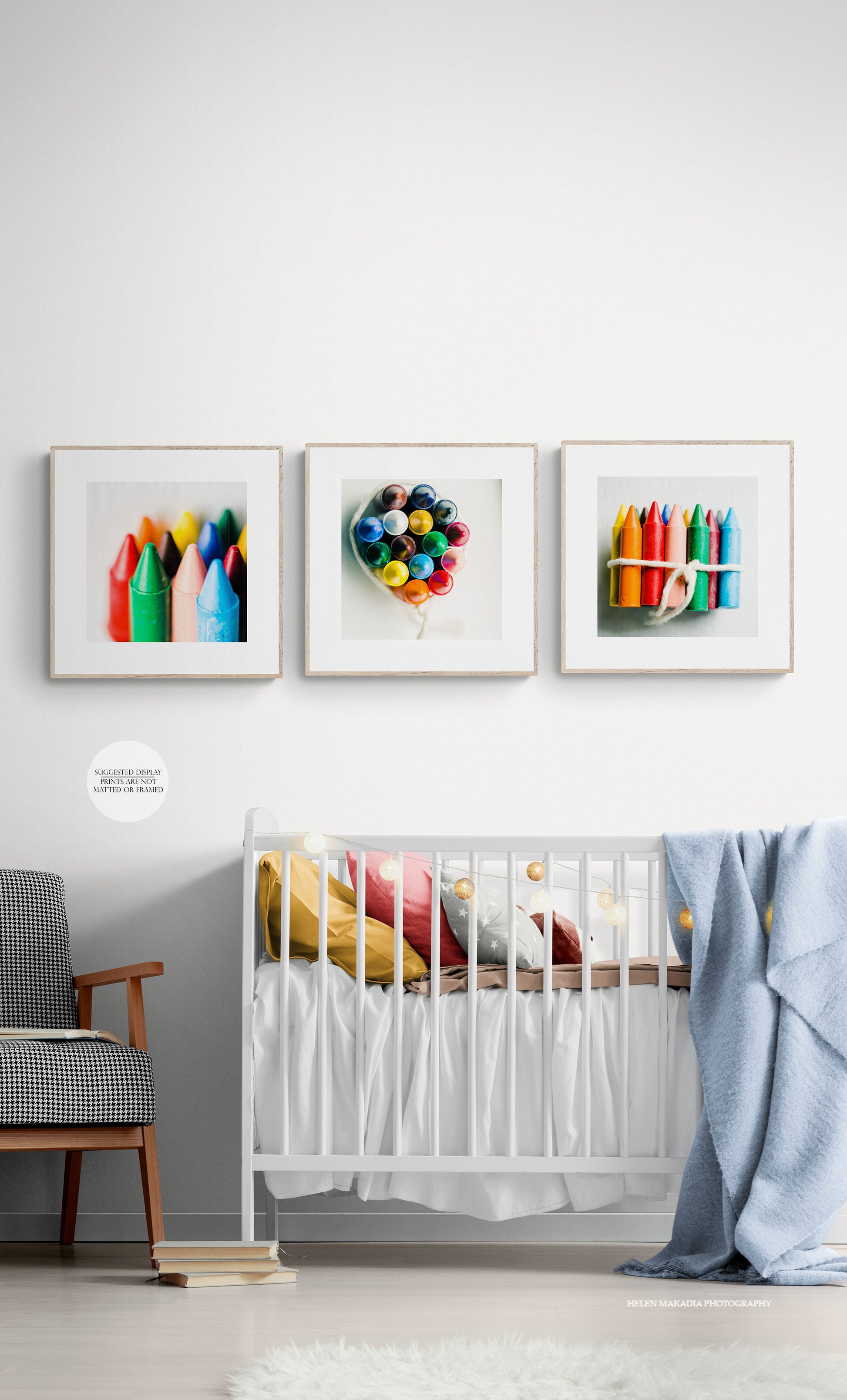 Set of 3 Photographs of a bundle of Crayons as Wall Art in a Nursery