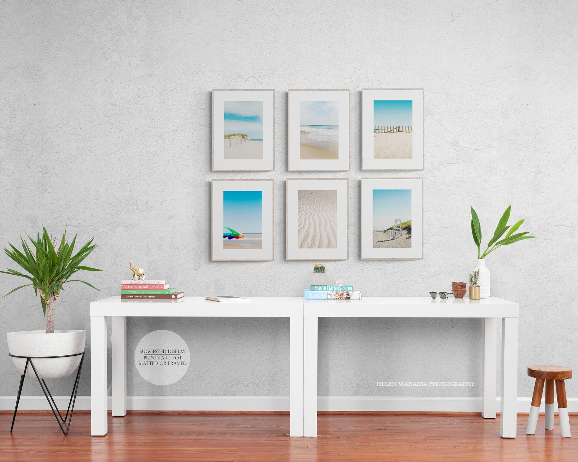 Set of 6 Photographs of Cape Cod Beaches, Framed in a Hallway