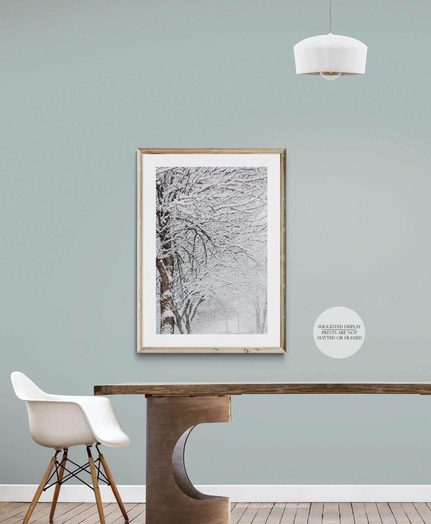 Framed Photograph of Snowy Winter Snow Storm Day in a Dining Room