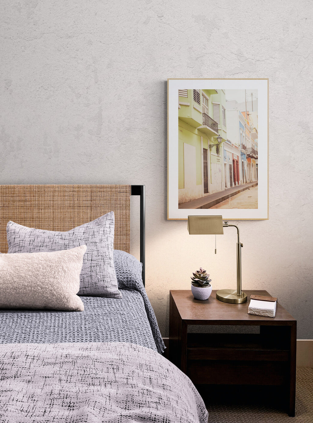 Framed Photograph of the Street of Old San Juan Puerto Rico in a bedroom