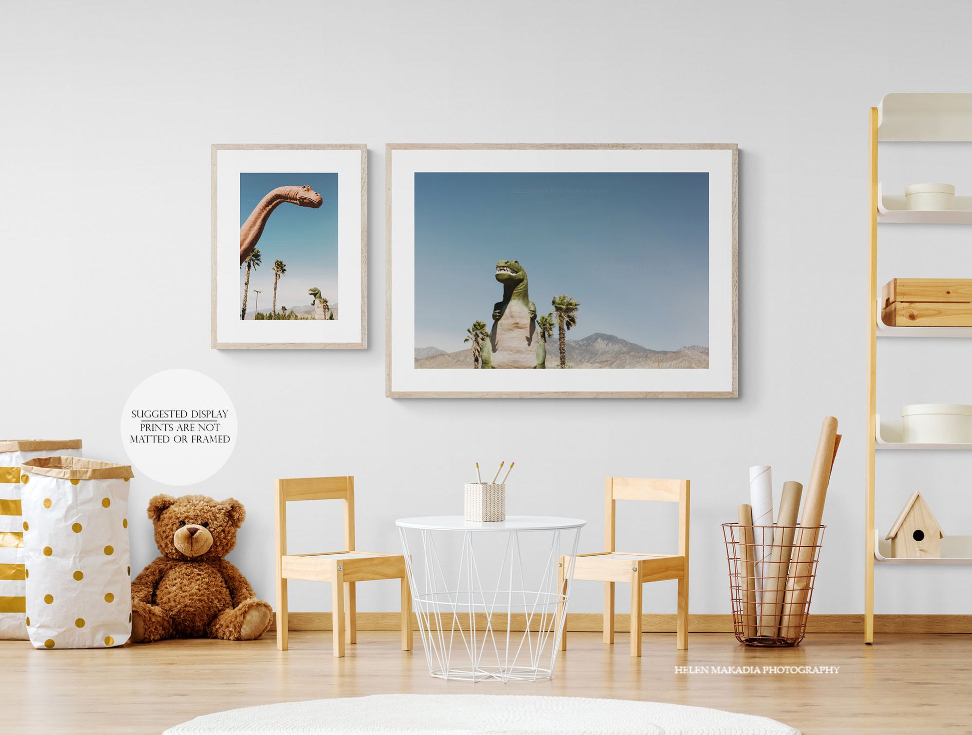 Framed Prints of T-Rex and Brontosaurus in a Playroom