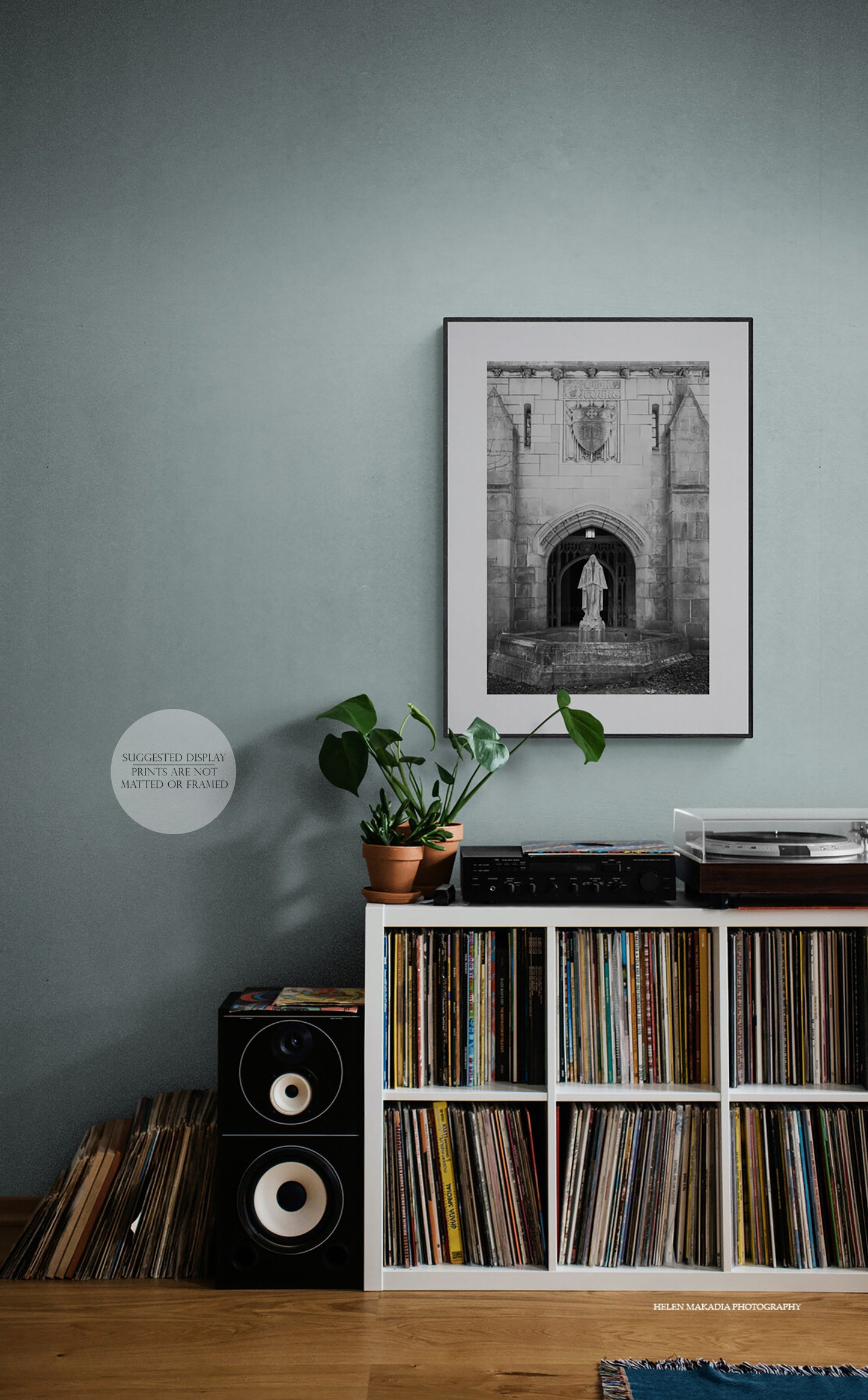 Photograph of Tower Court Stone Facade and Statue at Wellesley College in a music room