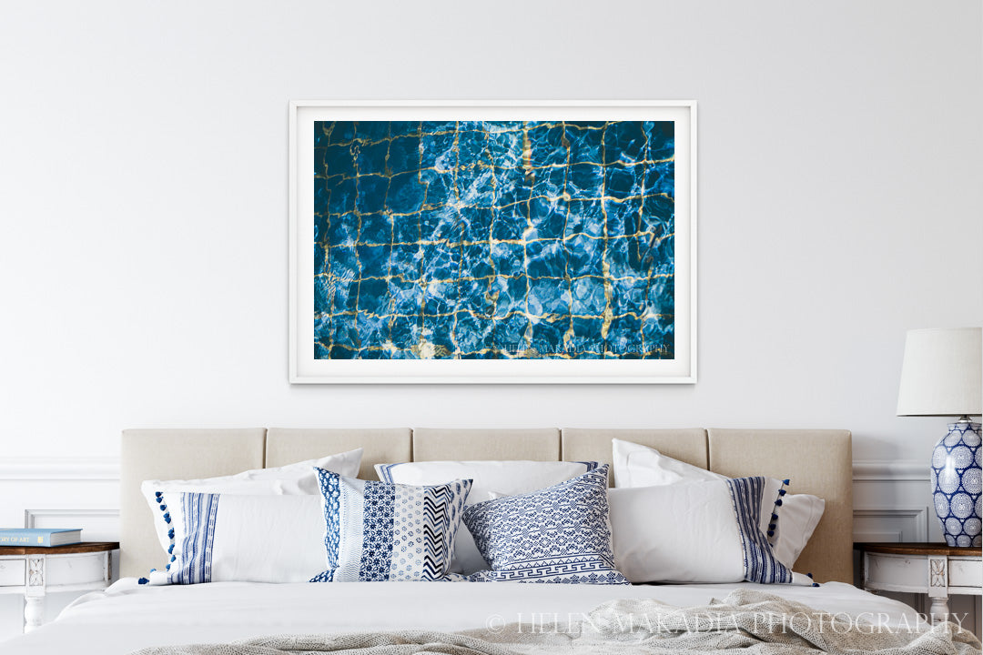 Blue Pool and Water Print on a Bedroom Wall
