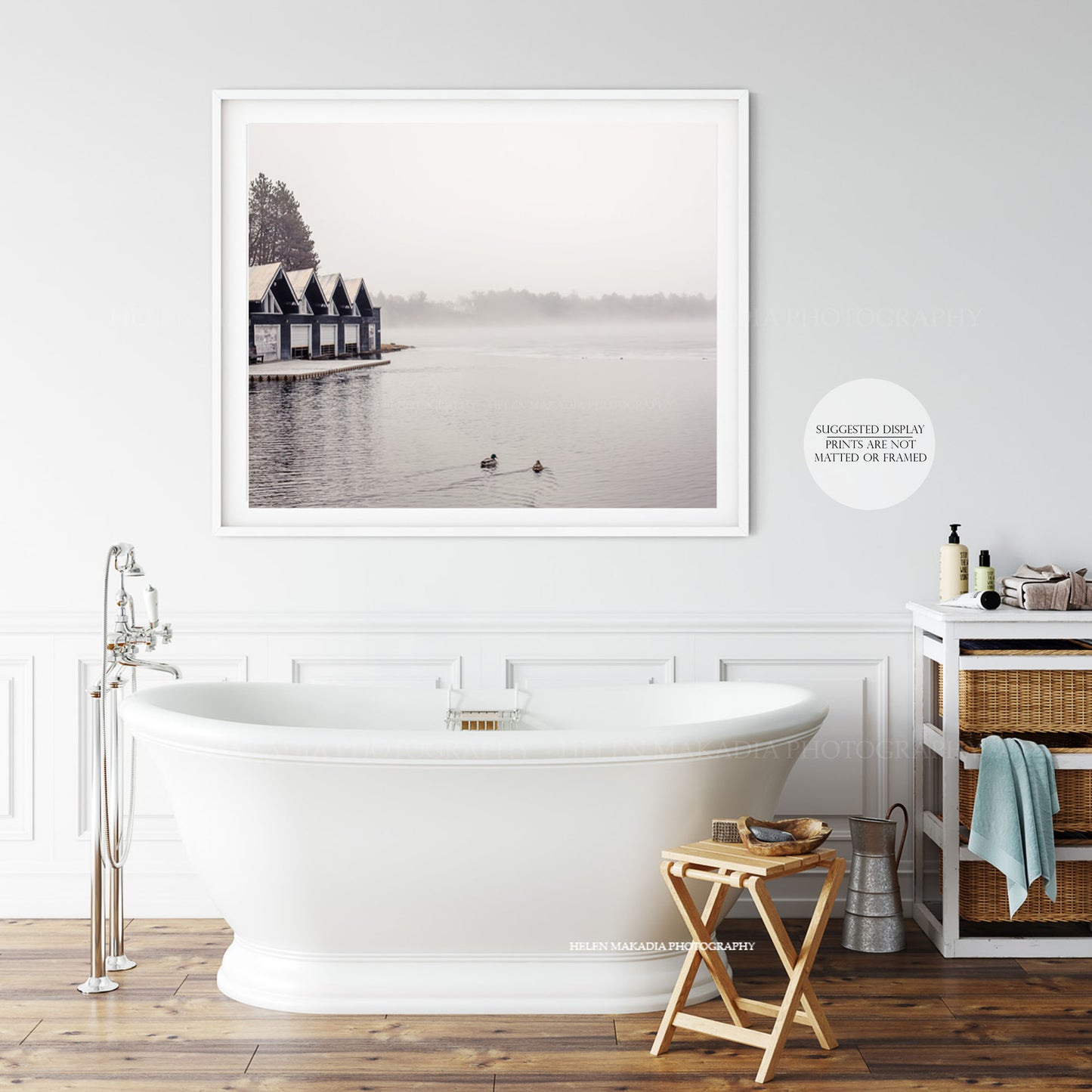Lake Waban at Wellesley College in Winter framed in a Bathroom