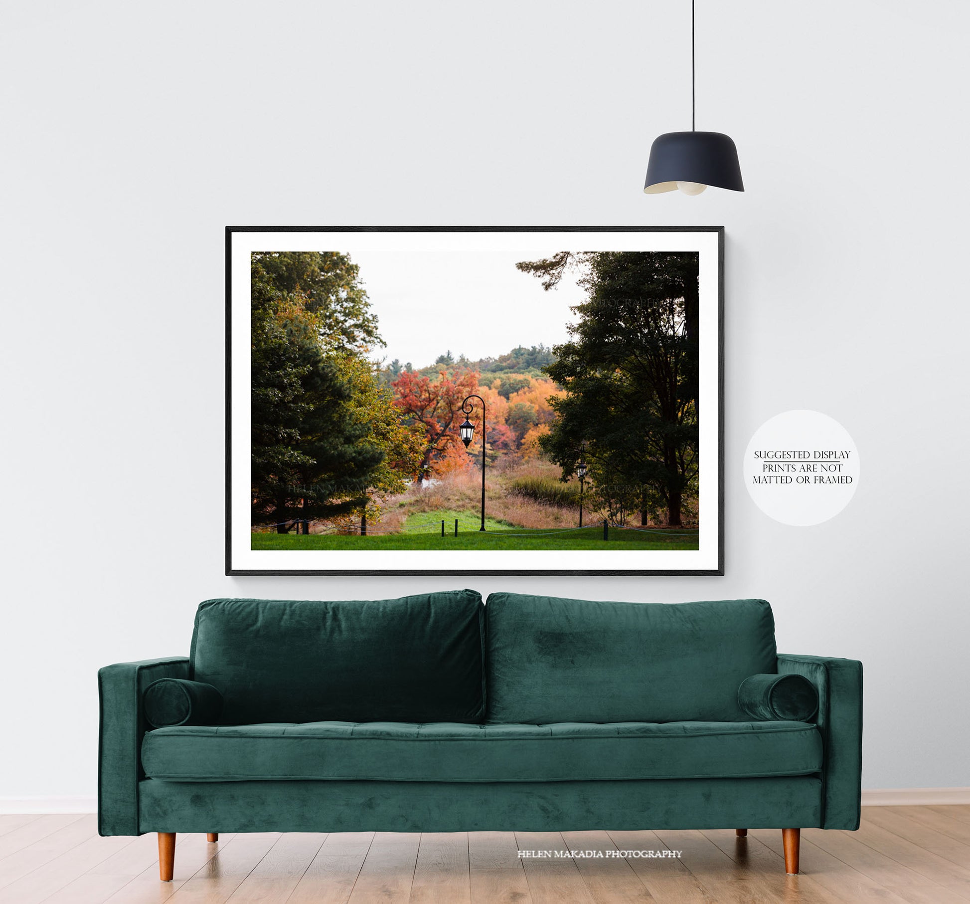 Wellesley College in Fall framed over the couch art
