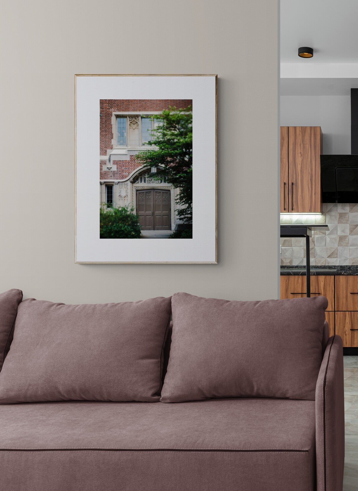 Wellesley College dorm photograph print in a living room as wall art