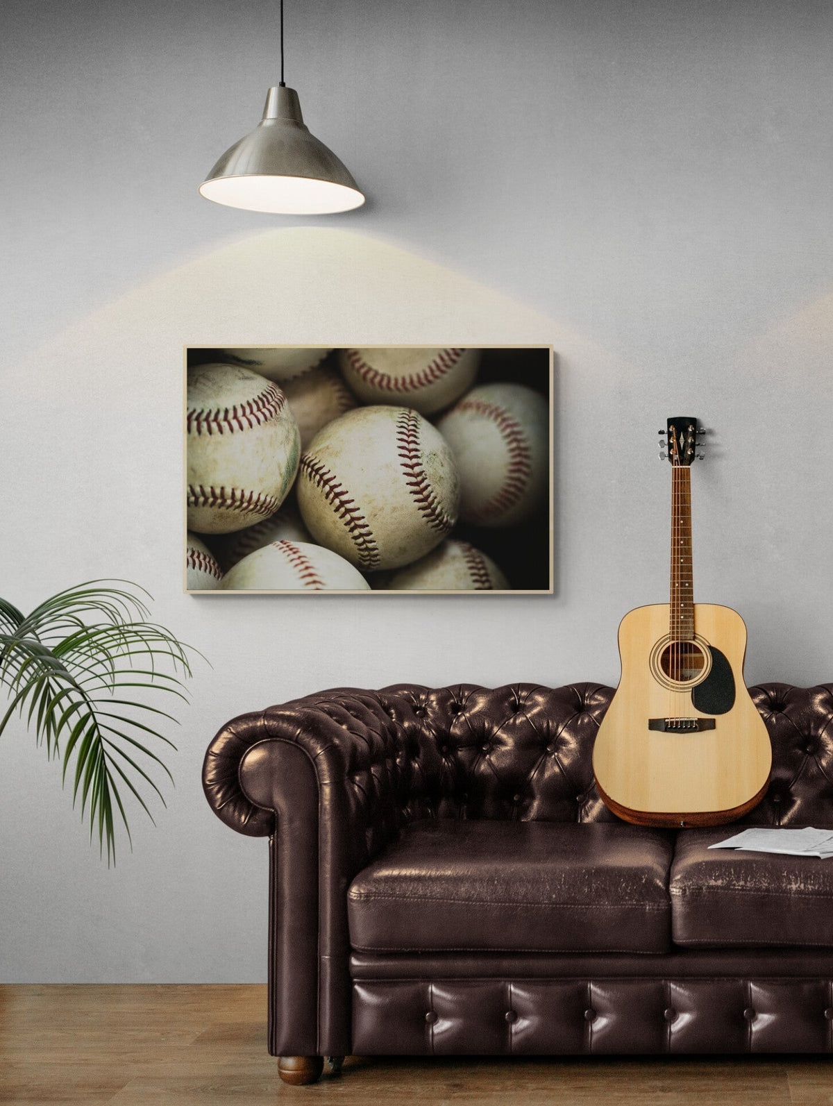 Baseball Photograph Print in a masculine living room or man cave