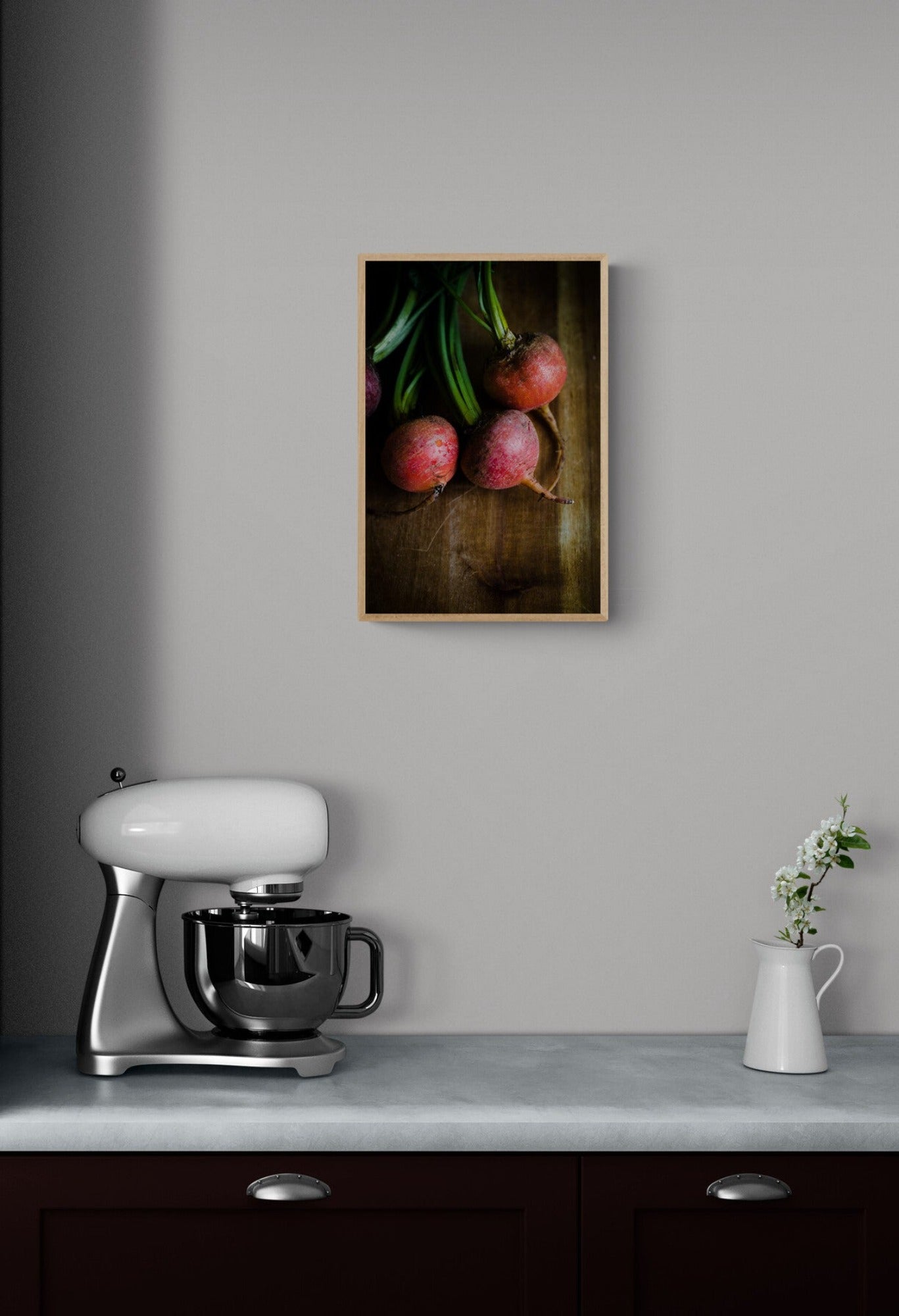 beets photograph print in rustic style in a kitchen as wall art
