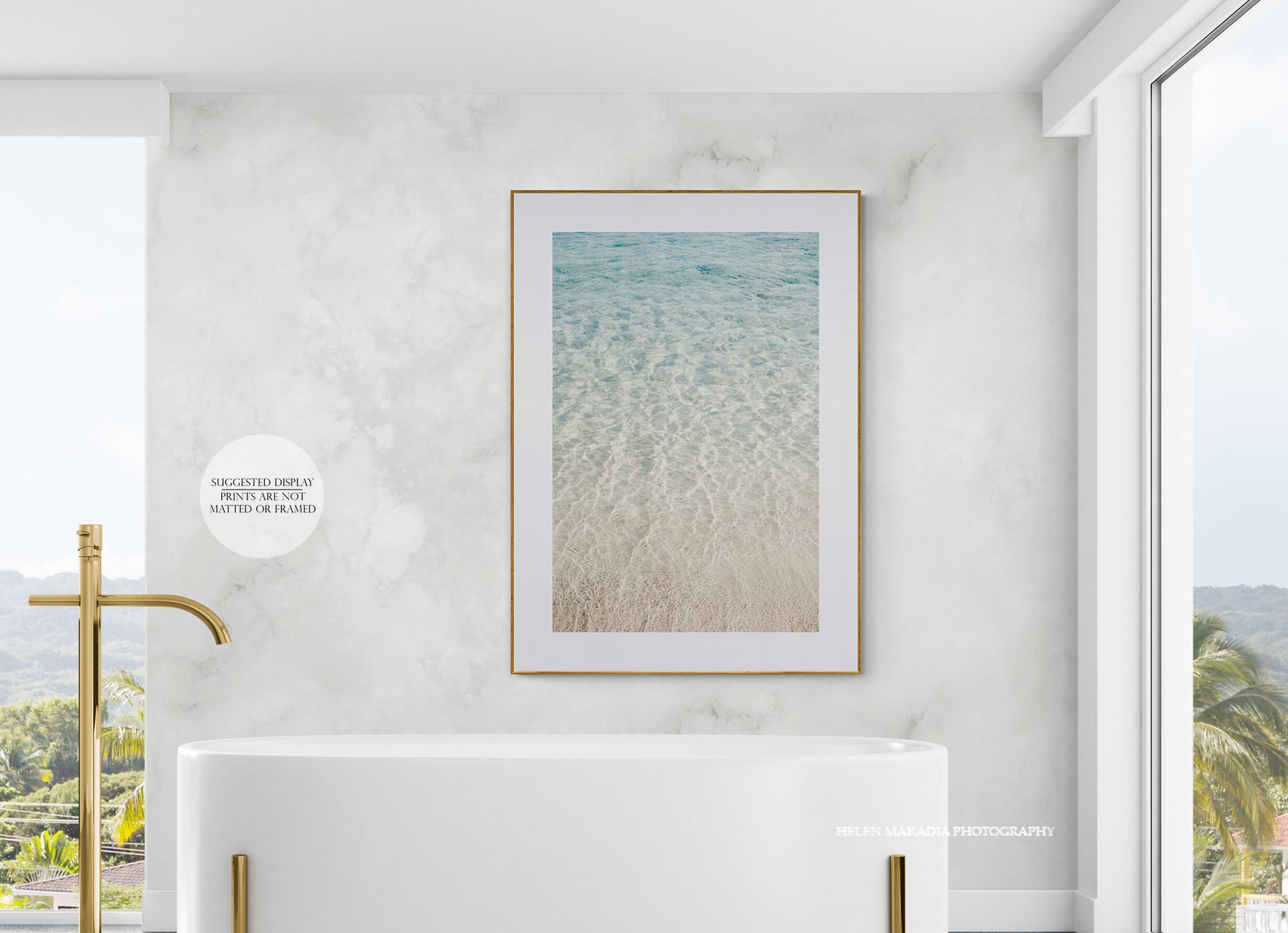 Photograph of Clear Aquamarine Waters of Florida framed in a bathroom