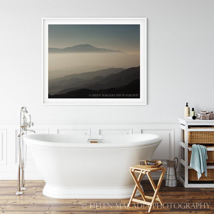 San Jacinto Mountains Photograph Print on a Bathroom Wall