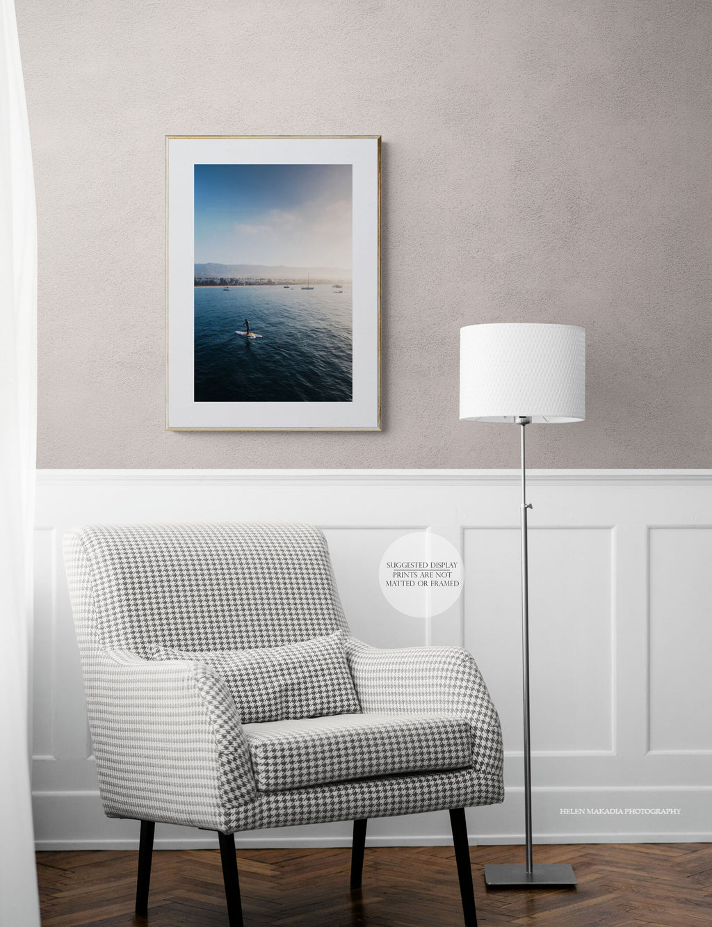 Paddle boarding in Santa Barbara wall print in a living room
