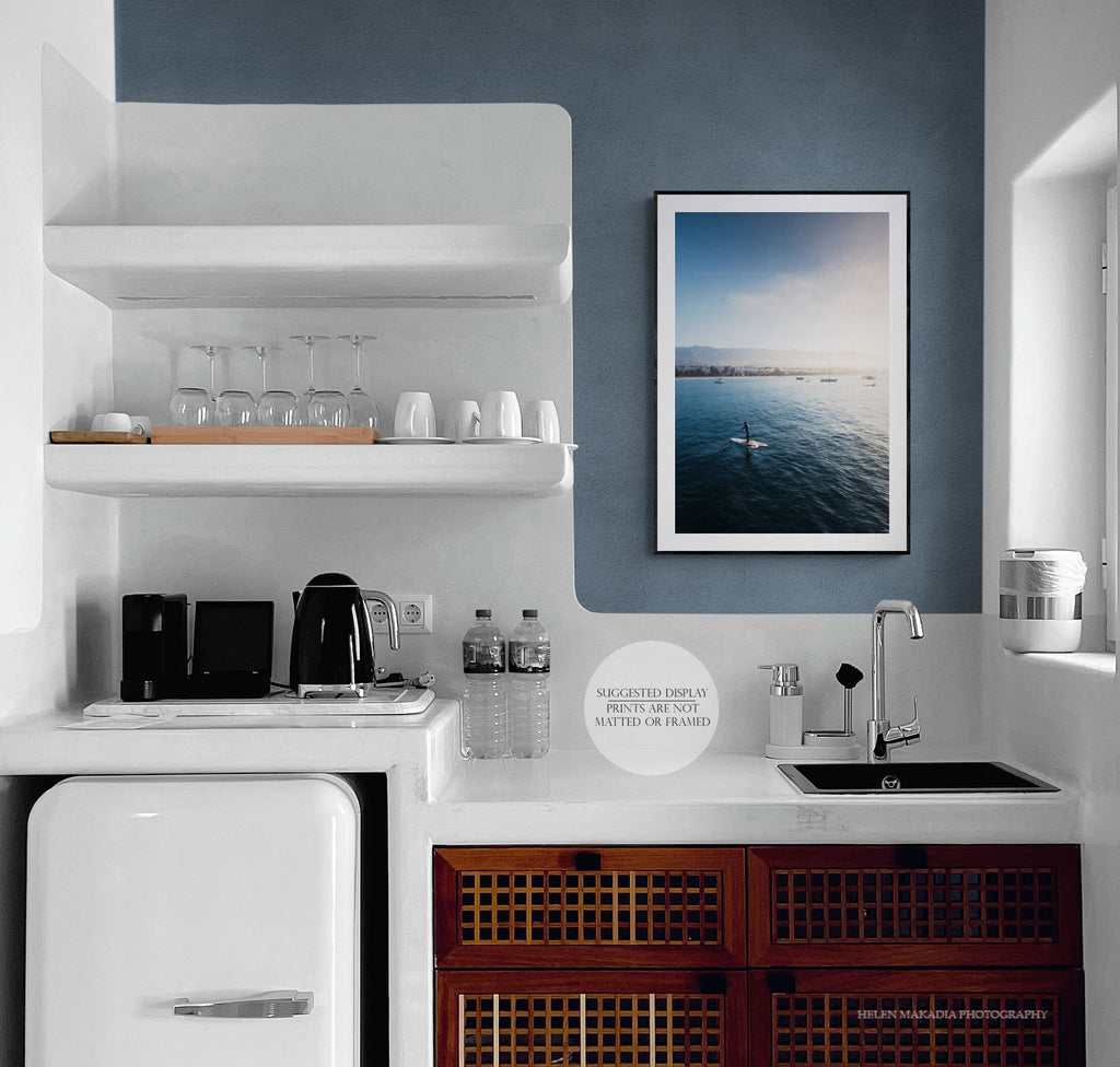 Paddle boarding in Santa Barbara wall print in a kitchen