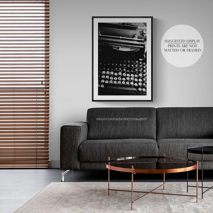 Black and White Photograph of a Typewriter in an office