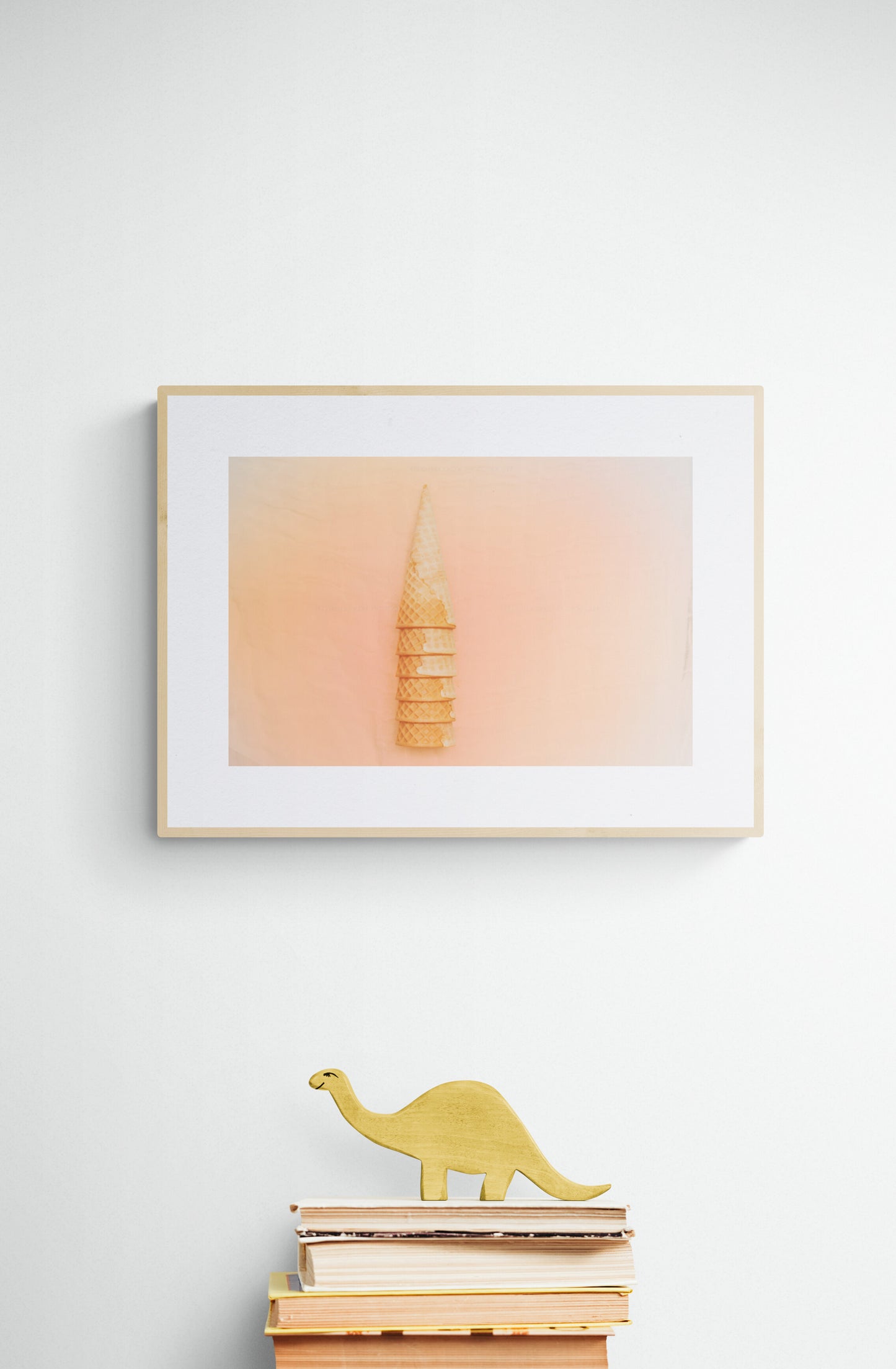 whimsical stacked ice cream cones photography print in a nursery as wall art