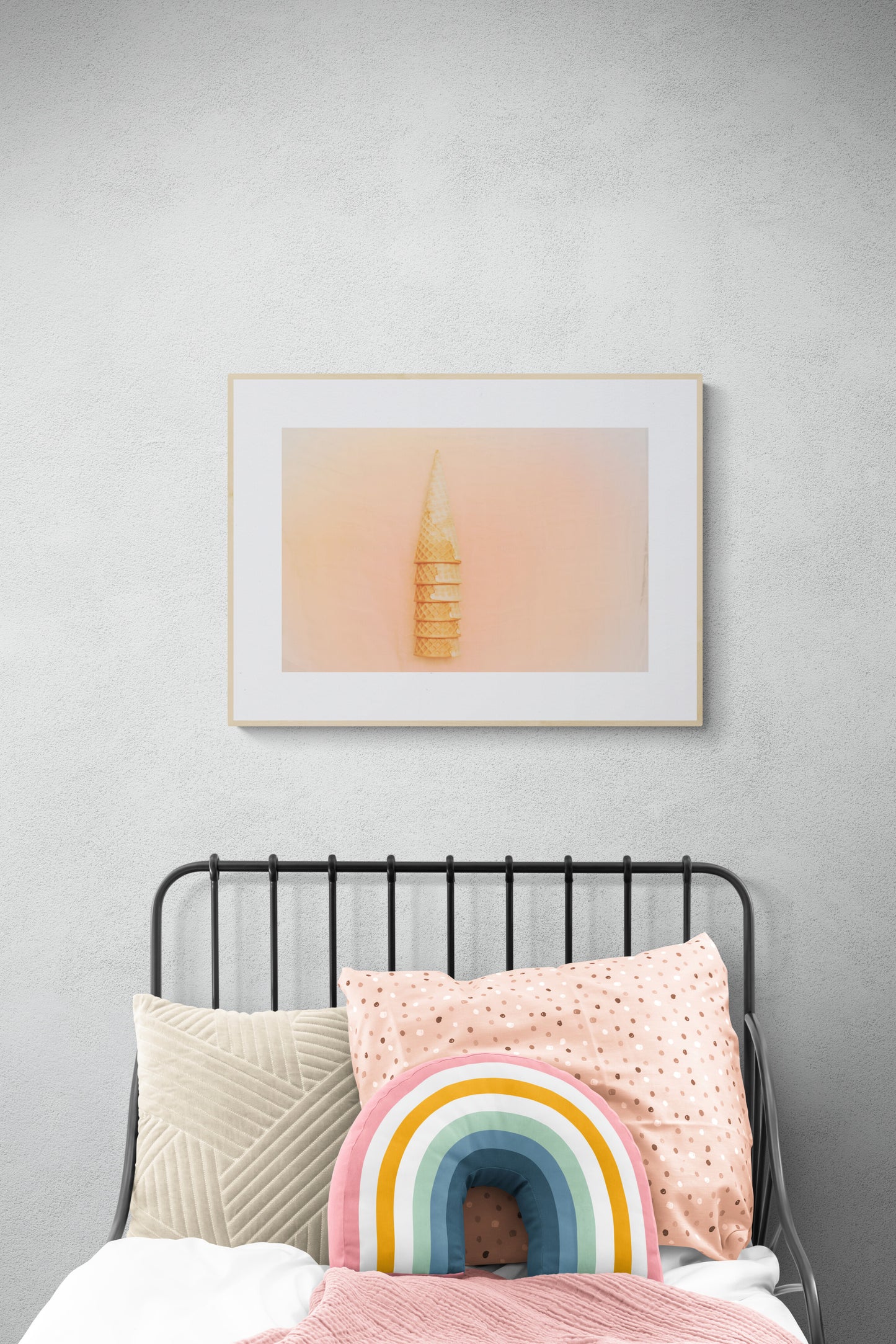 whimsical ice cream cones photography print in a teen room as wall art